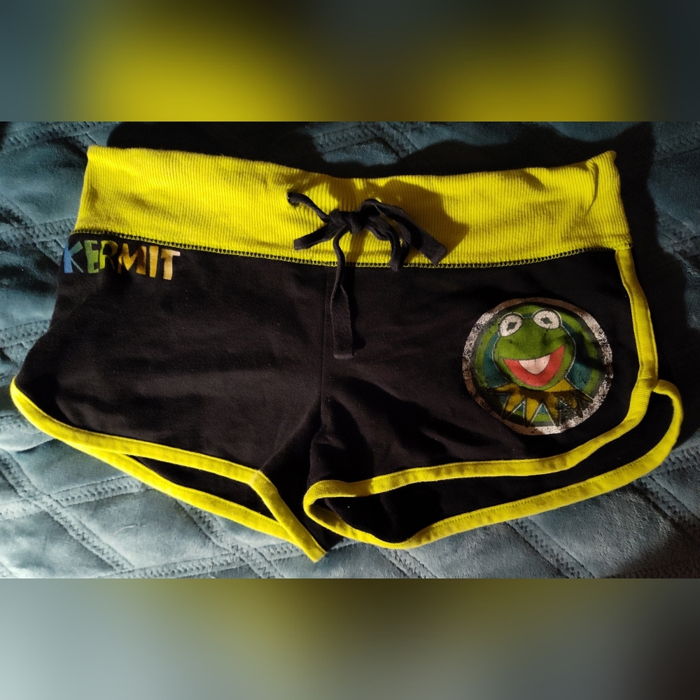 Kermit Women's Black and Lime Green Shorts